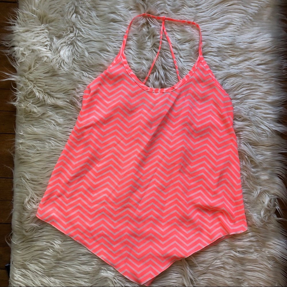 No Boundaries Coral Chevron Tank Top Sz M